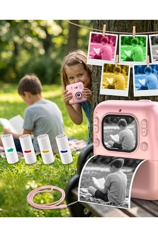 Mini Çocuk Kamerası Fotoğraf Video Çekim 4 Rulo Baskı Kağıdı Ve 5 Kalem li