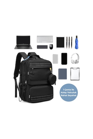Su Geçirmez Seyahat Sırt Çantası - 17" İnç Laptop Bölmeli - Kuru Islak Ayırma Bölgesi - Ortopedik Siyah