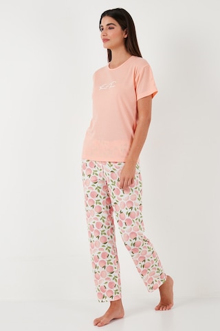 Lela Regular Fit Bisiklet Yaka Kısa Kollu Bayan Pijama Takımı 65770105 Somon