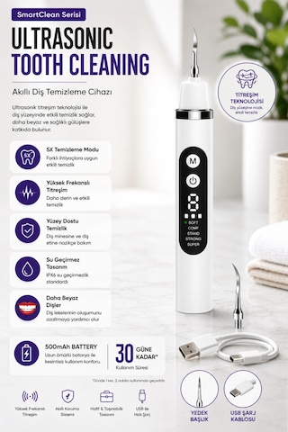 Auhma Smartclean Amf12 Ultrasonik Diş Temizleme Cihazı 5 Modlu Akıllı Diş Tartarı Ve Plak Temizleyic