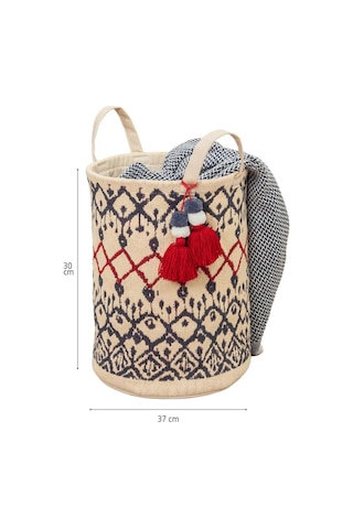 Kilim Yuvarlak Sepet, Saklama Kutusu, 37 X 30 Cm Desenli