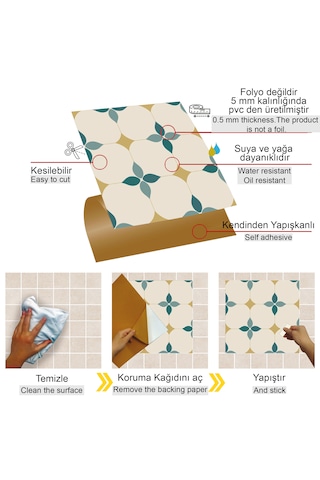 Tink Kendinden Yapışkanlı Zümrüt Çiçek Desenli Pvc Karo 30x30 Cm