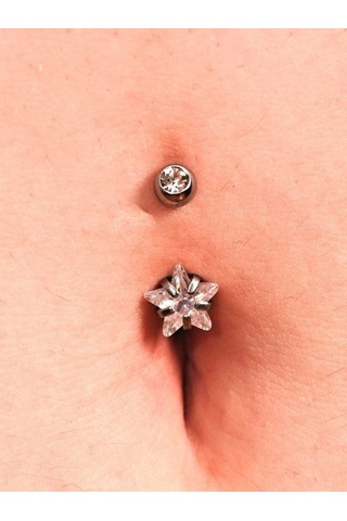 Çift Zirkon Taş Yıldız Detay Göbek Piercing 316l Cerrahi Çelik-gbkpr75