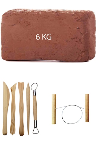6 KG Kırmızı Kahverengi Seramik Hamuru Ebeşuar Çamur Kesme Teli