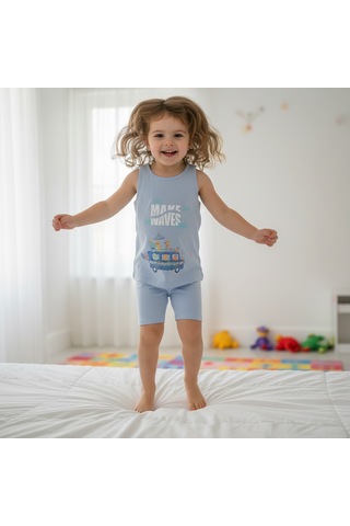 Bonbon Çocuk Baskılı Açık Mavi Renk 2'li Takım Cb1049