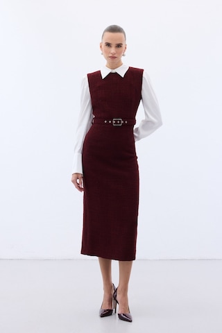 Kemerli Tüvit Elbise - Bordo-136578 Bordo