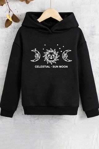 Çocuk Celestial Sun Moon Baskılı Sweatshirt Siyah