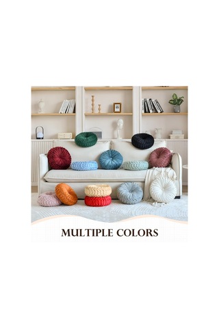 Geekyou Bej Kadife Kabak Desenli Yuvarlak Yastık - Ev Dekorasyon Kırık Kemerli Yorgan - Koltuk Sandalye Yatak Araba Uyumlu Beyaz