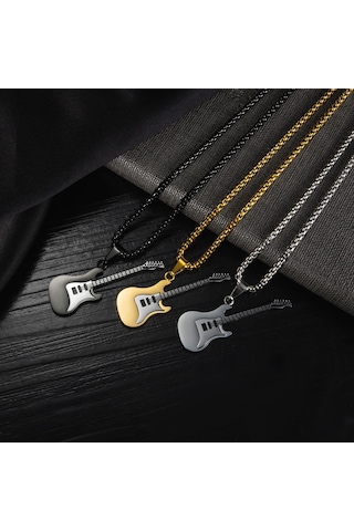 Relaxed Kişiselleştirilmiş Moda Avrupa Ve Amerikan Hip-hop Paslanmaz Çelik Gitar Kolye Titanyum Çelik Kolye-çelik Renk