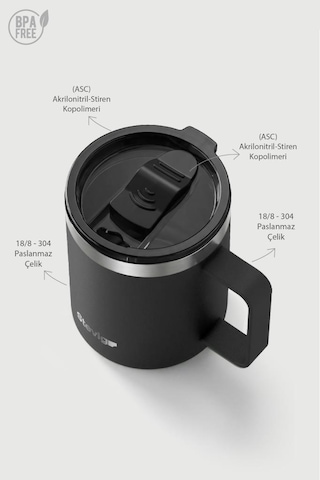 Stevig 1 Cap Daily Mug Kupa Çelik Termos 350 Ml Black St-265 Siyah