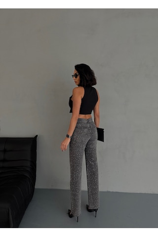 Kadın Taşlı Premium Gri Kot Pantolon Gri