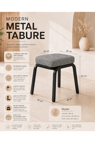Metal Tabure - 4 Adet Siyah Koyu Gri