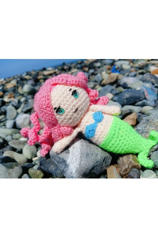 Deniz Kızı Perisi Amigurumi Örgü Oyuncak - Çocuk Hediye 12 Cm Pembe