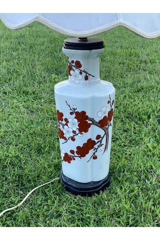 Çiçek Desenli Porselen Abajur 80 CM