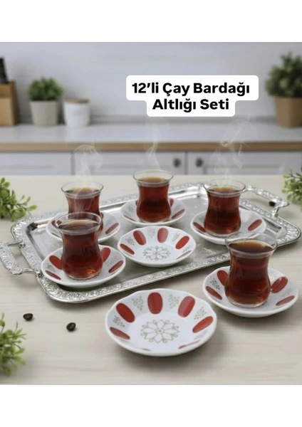 Melamin Kırılmaz Kırmızı Kahveci Çay Tabağı 12'li Kırmızı