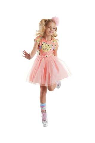 Denokids Leo Flower Kız Çocuk Tüllü Elbise Pembe