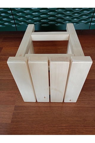 Doğal Ahşap Tabure, Ham, Zımparalanmış, Cilasız, Kare 32cmx32cmx40cm Doğal Ahşap