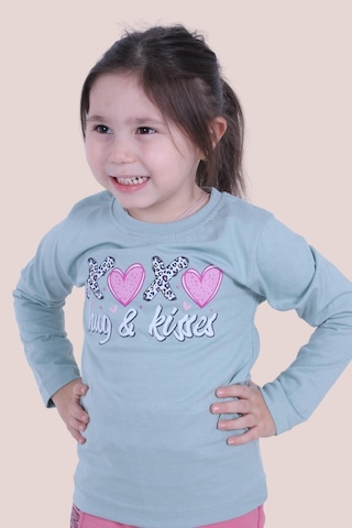 Hug And Kisses Baskılı Kız Çocuk Uzun Kol Mint Yeşili Sweatshirt Mint Yeşil1 Mint Yeşili