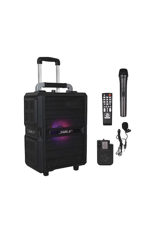 Shile Sl-2017 50 Watt Taşınabilir Seyyar Aktif Amfi Hoparlör Kablosuz El + Yaka Mikrofonlu Usb+sd+bt Kumandalı