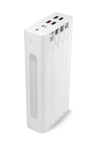 Powerway 30.000 Mah Pd 22.5w Dahili Kablolu Hızlı Şarj Gerçek 30.000 Mah Qc30s Beyaz Powerbank