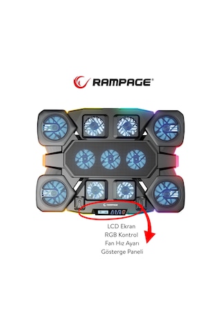 Rampage S50 Glacier Rgb Işıklı 11 Fanlı Lcd Göstergeli 1 Type C 1 Usb Girişli Yükselebilen Notebook Soğutucu