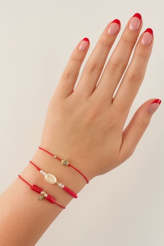 3lü Laleli İncili Nazar Boncuklu Asansörlü Lastikli İp Bileklik. Boncuklu Kadın İp Bileklik Halhal Çok Renkli