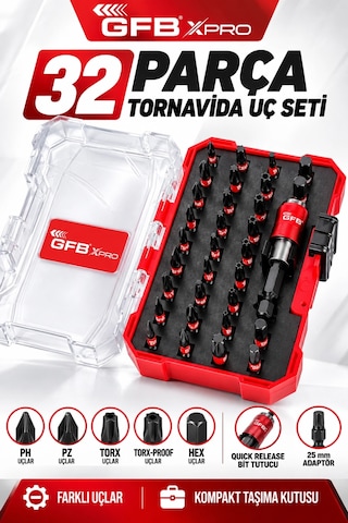 Gfb Xpro 32 Parça Tornavida Uç Seti Quick Release Bit Tutuculu, Ph/pz/hex/torx/torx-proof Uçlu Kom Gfb Xpro 32 Parça Tornavida Uç Seti Quick Release Bit Tutuculu, Ph/pz/hex/torx/torx-proof Uçlu Kom