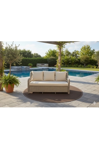 Lüks Rattan Oturma Ve Yemek Seti 7 Kişilik - Bahçe/balkon Krem