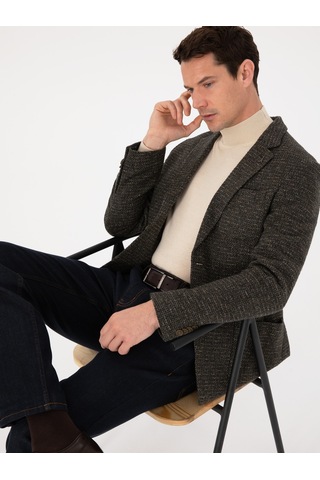 Cacharel Haki Slim Fit Yün Karışımlı Spor Ceket Yesıl