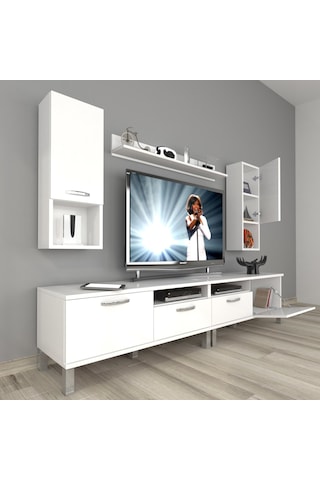 Decoraktiv Eko 5200da Slm Krom Ayaklı Tv Ünitesi Tv Sehpası - Parlak Beyaz