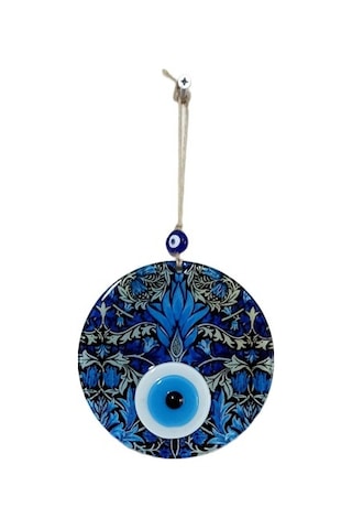 Turkuazın Zarafeti Nazar Boncuklu Füzyon Cam 16 Santimetre Çapında Elegant Duvar Süsü