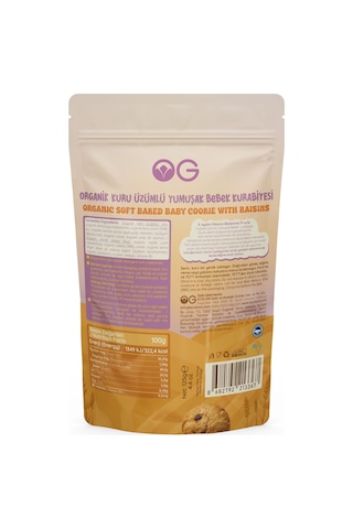 Og Natural Organik Kuru Üzümlü Yumuşak Bebek Kurabiyesi 125 G