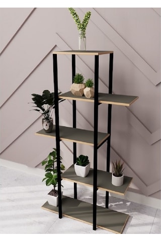 Dekoratif 5 Raflı Metal Çiçeklik Saksı Standı Saksılık Füme 1350