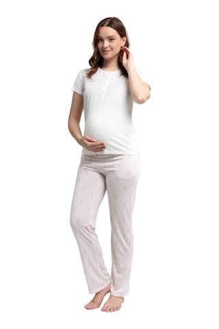 Arnetta Kadın Beyaz Lohusa Kısa Kol Pijama Takım 3250 Beyaz