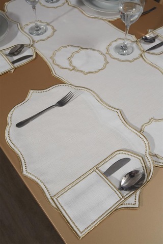 Damla Keten Nakışlı Amerikan Servis Takımı 19 Parça Gold Gold