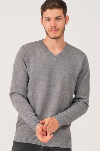 V0036 Dewberry Erkek V-neck Kazak-gri Gri