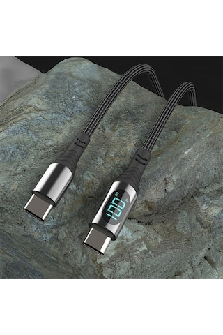 Valkyrie 100W-D 5 A 1.2 M Dijital Ekran Type-C To Type-C Hızlı Data Şarj Kablosu