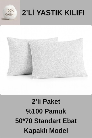 Oznhome %100 Pamuklu 2'li Yastık Kılıfı 50 70 Yastık Kılıfı Gri