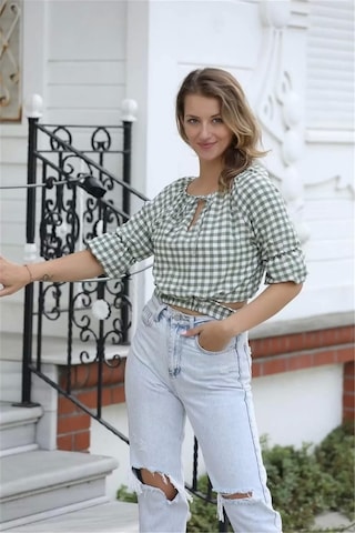 Lodmela Bağlama Detaylı Crop Bluz 1736yeşil