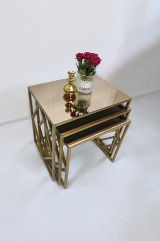 Venice Gold Metal Ayaklı Bronz Aynalı Zigon Sehpa