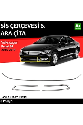 Vw Passat B8 Sis Farı Çerçevesi & Ara Çıtası Krom Takımı 2015 2016 2017 2018 2019