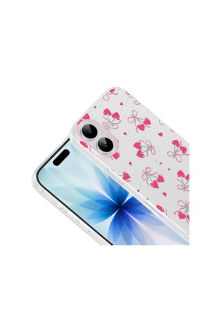 Apple iPhone Uyumlu 16 Kılıf Kamera Korumalı Desenli Zore Klip Kapak - Kalpli Kiraz -