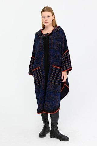 Kadın Kapüşonlu Fermuarlı Panço Siyah Siyah