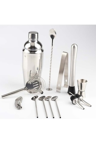 Pazly Bambu Montajlı 14'lu Paslanmaz Çelik Kokteyl Çalkalayıcı Seti 750ml, Gıda İçin Uygun, Mutfak Tasarrufu