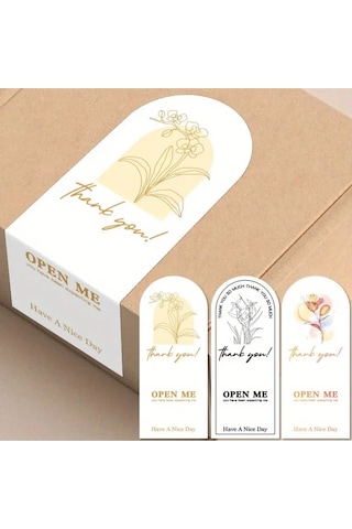 Store 20 Adet Çiçek Baskılı Dikdörtgen Paketleme Etiketi 6x15cm Çok Renkli