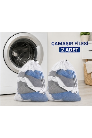 Çamaşır Yıkama Filesi 2 Adet 40x60 Cm Fermuarlı Hassas Çamaşır Koruma Torbası Makine Yıkama Filesi Beyaz