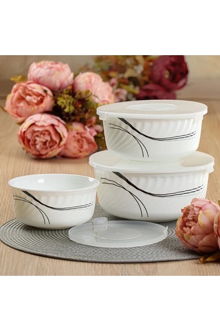 Daniks Cam Seramik Kapaklı 3'lü Salata Kasesi Seti, Tokyo 225254516 Siyah