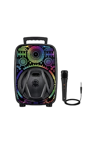 Mey İthalat Mikrofonlu Bluetooth Hoparlör 8 İnç Rgb Işıklı Taşınabilir Ses Sistemi