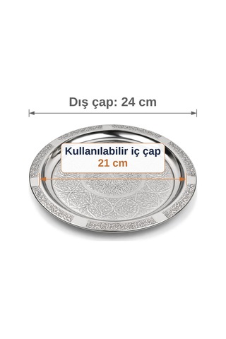 Binbir Trend 24 Cm Otantik Desenli Krom Çelik Kebap, Izgara, Meze Ve Servis Tabağı 30 Adet Gümüş