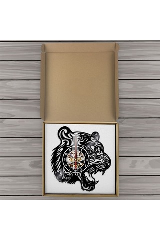 Primepickings Müzik Vinil Kayıt Duvar Saati - Kaplan Kafası Şekli Vinil Duvar Saati - Vinil Saat - Oturma Od Siyah